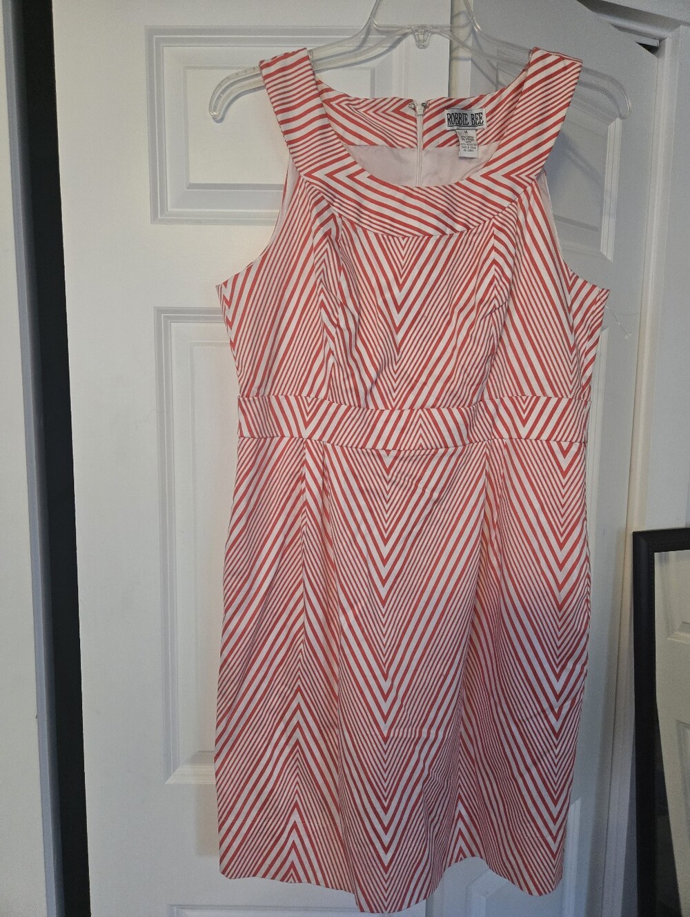Donna Ricco Coral-White Striped Fit & Flare Dress
